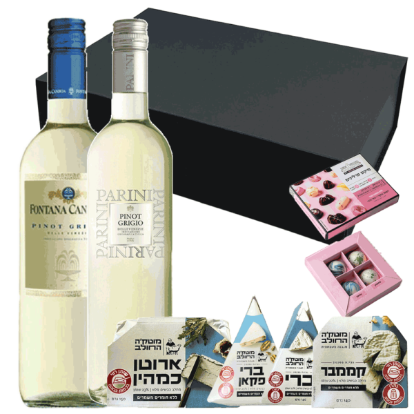 מארז גבינות, שוקולד ויין אורי, פינו גריג'יו גבינות ושוקולד